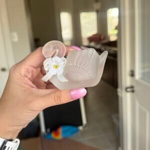 Vintage Frosted Glass Swan Toothpick or Match Holder with Flower Accent